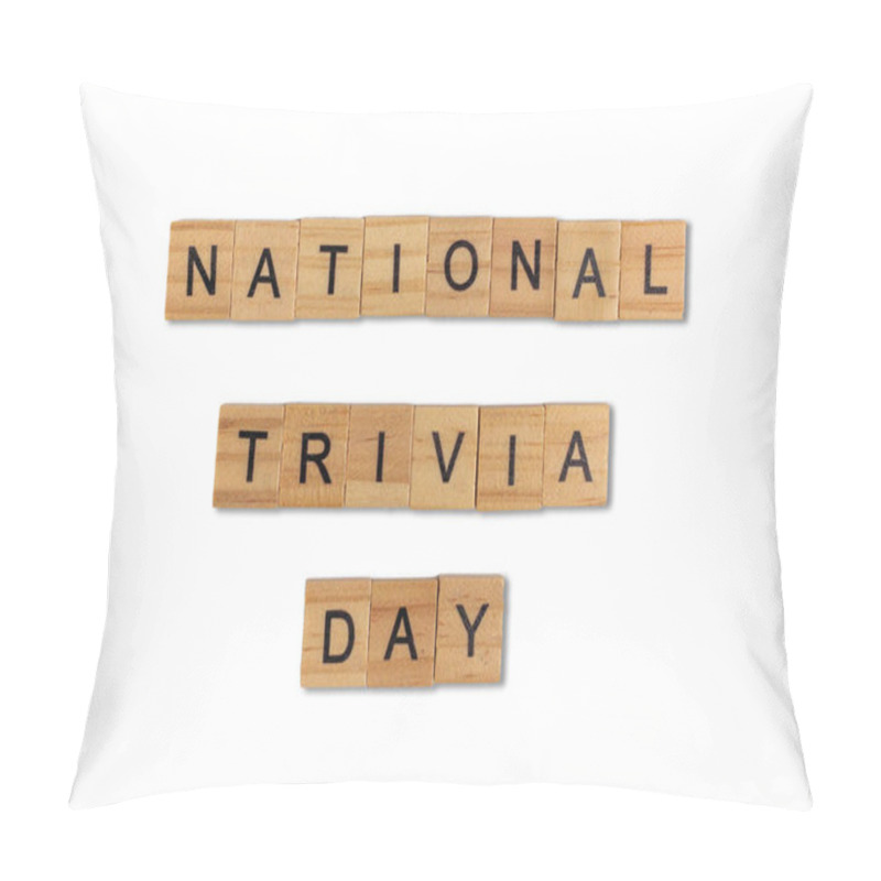 Personality  Top View Of The Word National Trivia Day Day Laid Out From Square Wooden Tiles Isolated On White Background. World And International Day. Pillow Covers