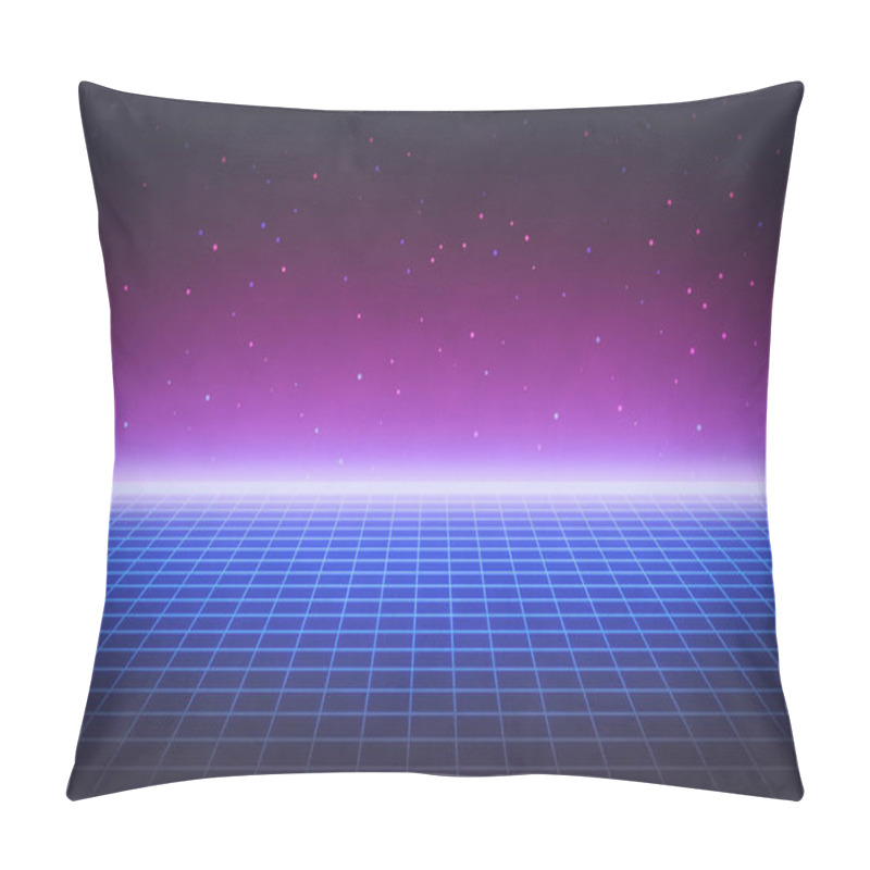 Personality  80s Style Retro Futurism Sci-Fi Background. Abstract Glowing Neon Grid. Digital Surface. Suitable For Banner, Poster Design. 3d Rendering Pillow Covers