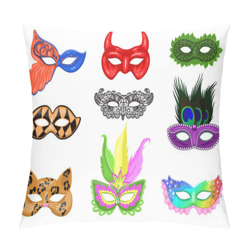 Personality  Set Of Carnival Masks Isolated On A White Background. Vector Image. Pillow Covers