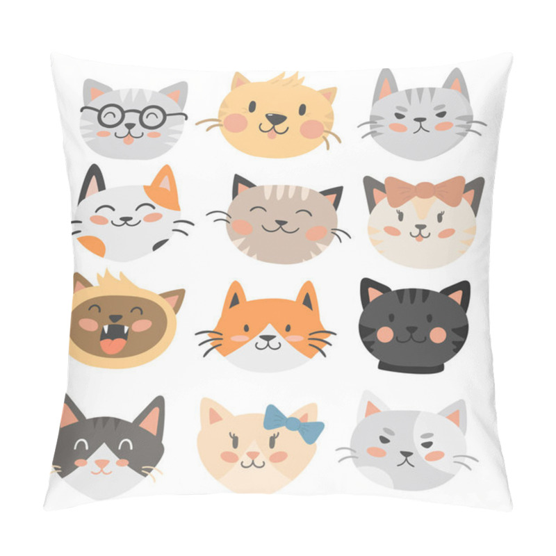 Personality  Cats Heads Vector Illustration Cute Animal Funny Decorative Characters Feline Domestic Trendy Pet Drawn Pillow Covers