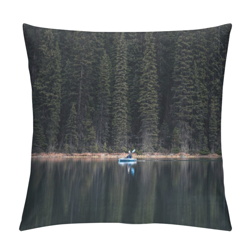 Personality  Canoes Floating Peacefully On The Waters Of Lake Louise, Banff National Park, Alberta, Canada Pillow Covers