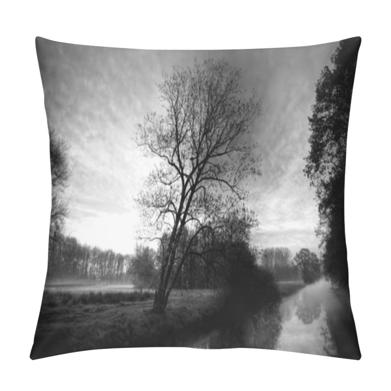 Personality  Lake Under Sky Black And White Artistic Composition Natural Background Pillow Covers