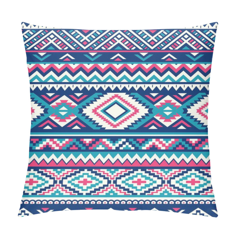 Personality  Seamless Ethnic Pattern Textures. Abstract Navajo Geometric Print.Rustic Decorative Ornament. Native American Pattern.Pink And Blue Colors Pillow Covers