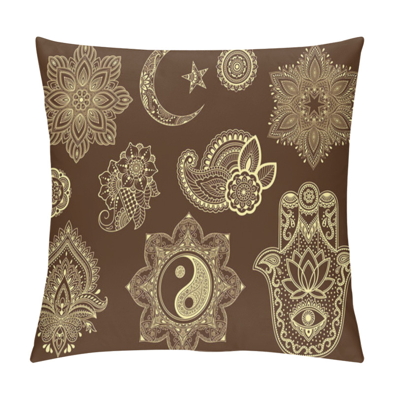 Personality  Big Set Of Mehndi Flower Pattern, Mandala, Star And Crescent, Yin-yang Symbol And Hamsa For Henna Drawing And Tattoo. Decoration In Ethnic Oriental Style. Pillow Covers