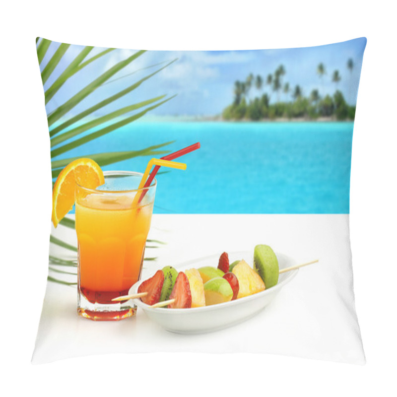 Personality  Summer Cocktail And Fruit Skewers On Exotic Seascape Pillow Covers