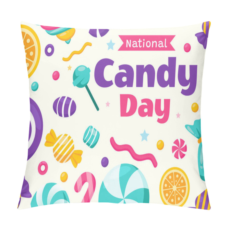 Personality  National Candy Day Vector Illustration On November 4, Featuring A Variety Of Colorful Candies And Sweets In A Flat Style Cartoon Background Pillow Covers