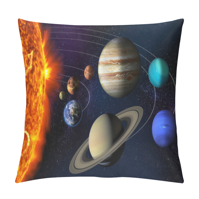 Personality  Sun And The Planets Of Our Solar System On Orbits, Starry Space Background. Image Elements Furnished By NASA. Pillow Covers