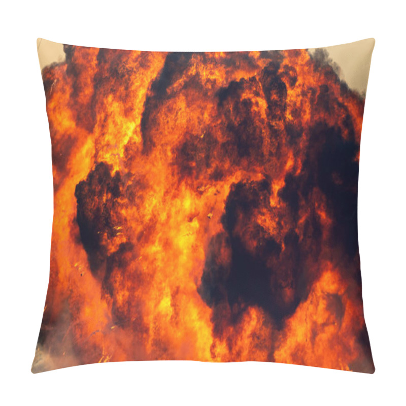 Personality  Massive Orange Fire Explosion In Military Combat And War. Vehicle Explosion From A Tank In A City In The Middle East. Military Concept. Strength, Power, Explosion. Pillow Covers