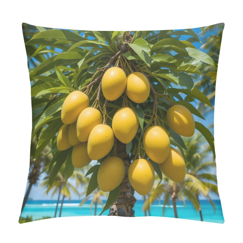 Personality  Ripe Yellow Mangoes Hang Heavy From A Tropical Tree By The Beach. Pillow Covers