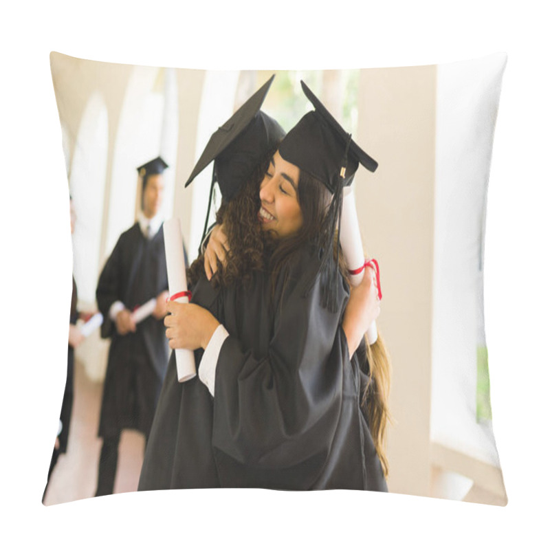 Personality  Attractive Women Friends And Graduates Hugging And Smiling Looking Happy During Their College Graduation Pillow Covers