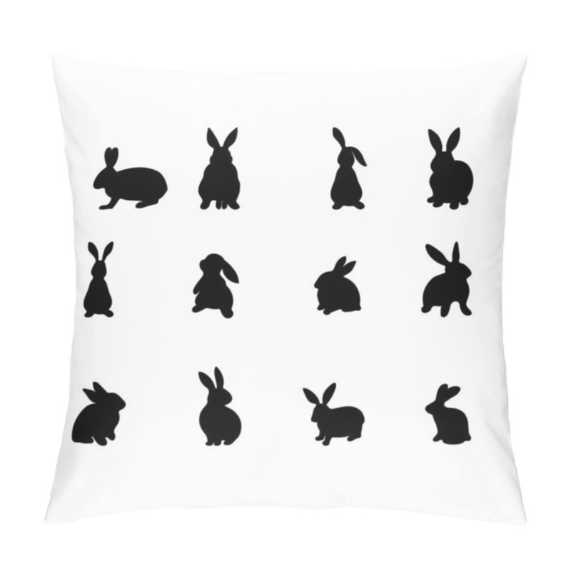 Personality  A Set Of Rabbits Silhouette In Different Shapes And Actions Isolated On A White Background. Cartoon Vector Element. Pillow Covers