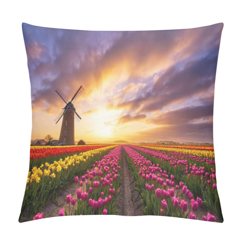 Personality  Radiant Spring Sunset Paints The Sky In Streaks Of Tangerine And Lavender, Illuminating A Vast Field Of Golden Daffodils And Scarlet Tulips. A Windmill Rises Like A Guardian At The Edge Of The Field, Its Shadow Stretching Across Pillow Covers