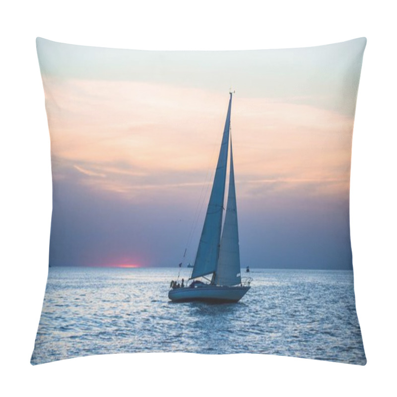 Personality  White Yacht Sails At Sunset, Baltic Sea, Latvia Pillow Covers