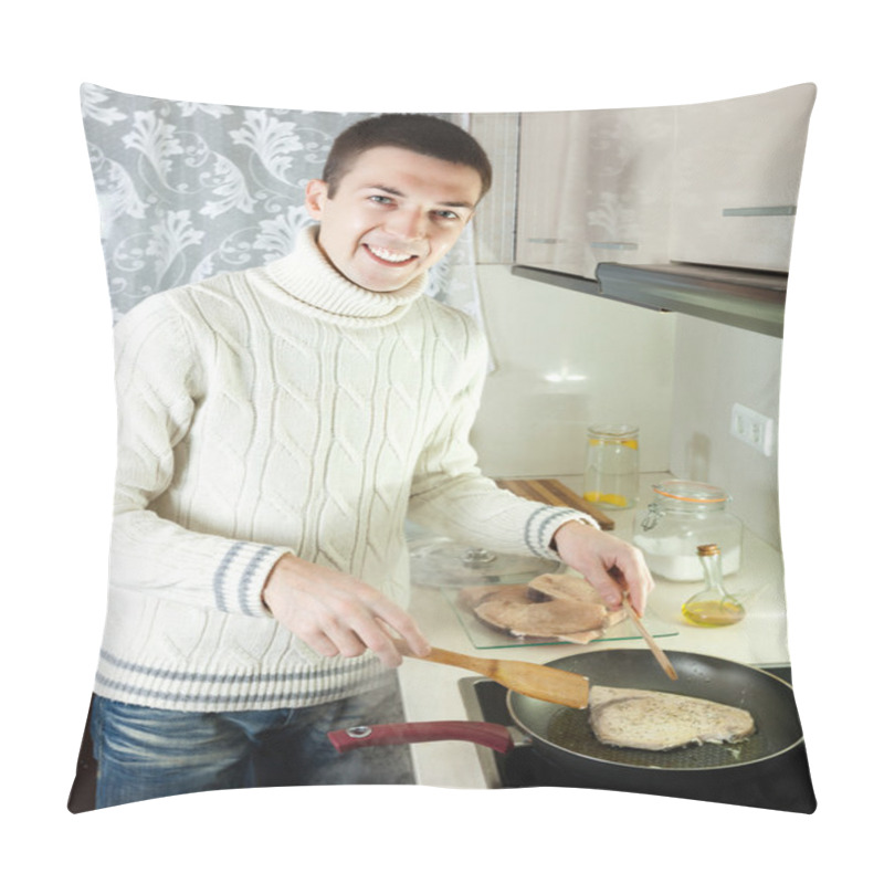 Personality  Man Frying  Steak Of Fish Pillow Covers