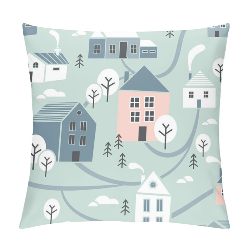 Personality  Northern Town. Seamless Pattern For Winter, New Year And Christmas Theme. Creative. Hand Drawn Christmas Background. Vector Illustration Pillow Covers