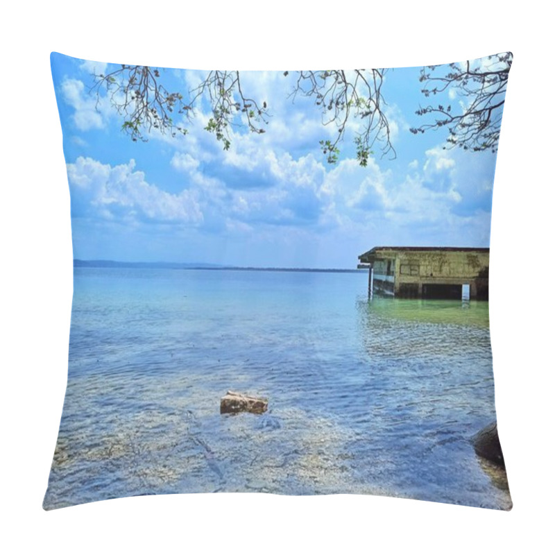 Personality  Flooded Lakefront Structure At Lake Peten Itza In San Andres, Peten Pillow Covers