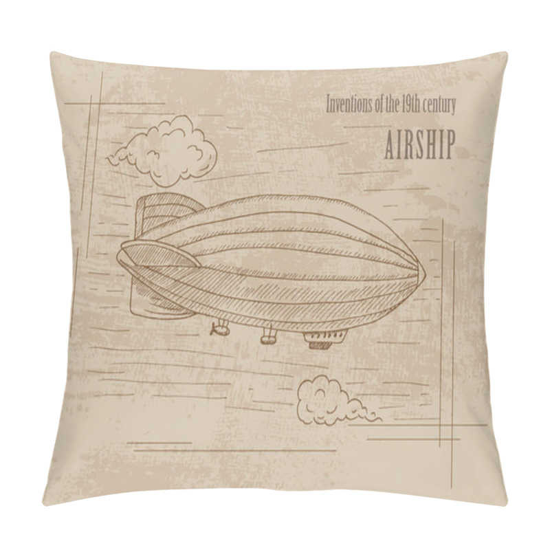 Personality  Technical Inventions Of The 19th Century. Airship. Poster In Ret Pillow Covers