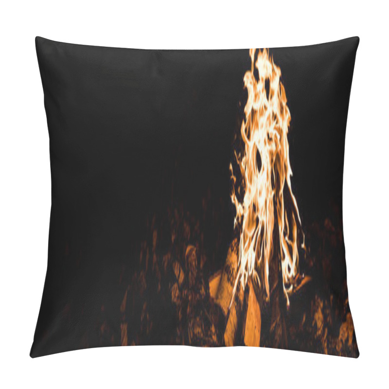 Personality  Panoramic Shot Of Flame And Logs In Camp Fire In Darkness In The Night  Pillow Covers