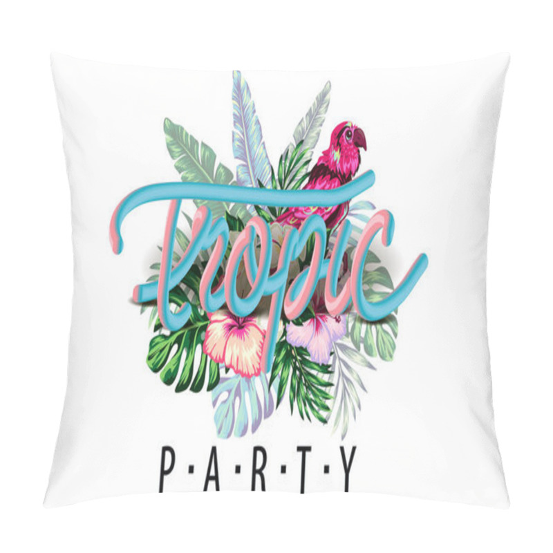 Personality  Tropical Collection With Exotic Flowers And Leaves Vector Design Isolated Elements On The White, Tropical Flowers And Palms Summer Banner Graphic Background Exotic Floral Invitation Flyer Pillow Covers