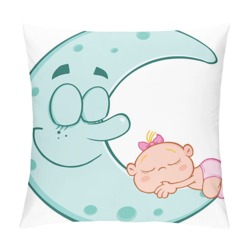 Personality  Cute Baby Girl Sleeps On Blue Moon Pillow Covers