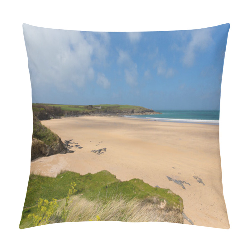 Personality  Harlyn Bay North Cornwall England UK Near Padstow And Newquay And On The South West Coast Path In Spring With Blue Sky And Sea Pillow Covers