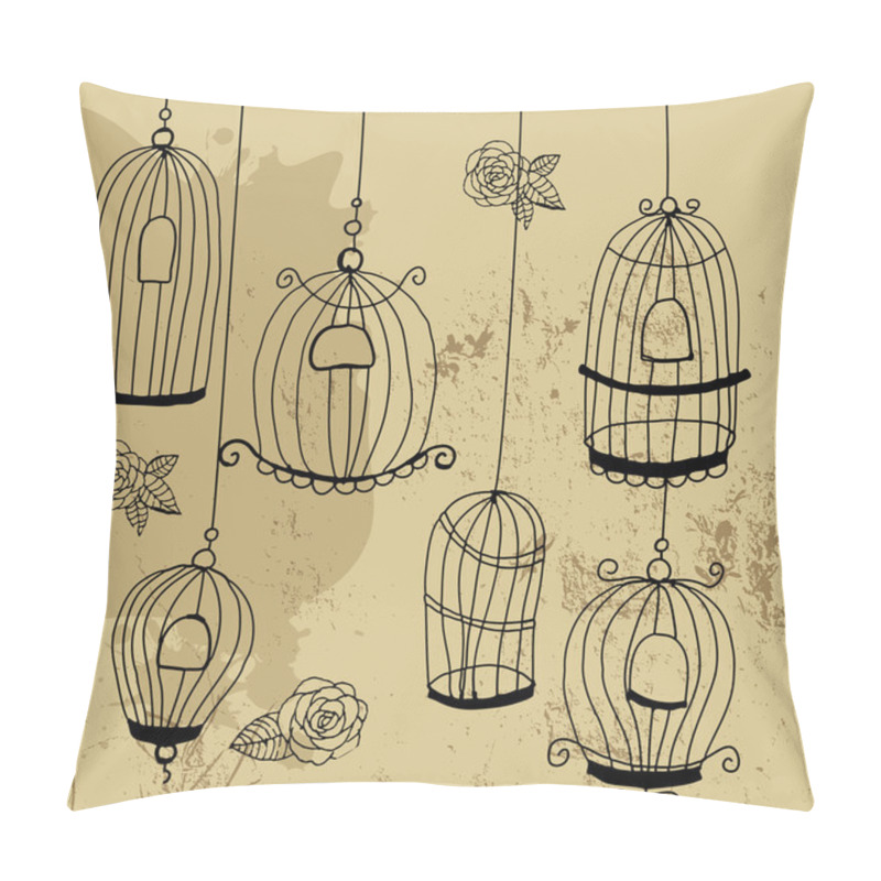 Personality  Doodle Cages With Birds Pillow Covers