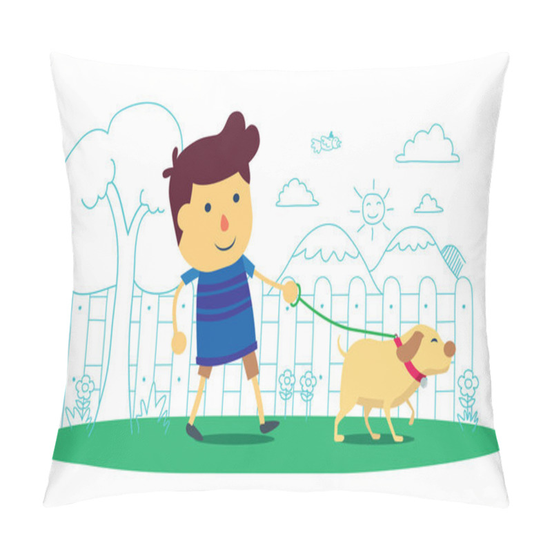 Personality  Kid Walking The Dog Pet, Wellbeing Life Pillow Covers