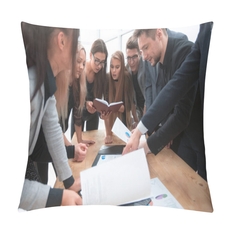 Personality  Working Group Discussing Financial Documents At The Meeting Pillow Covers