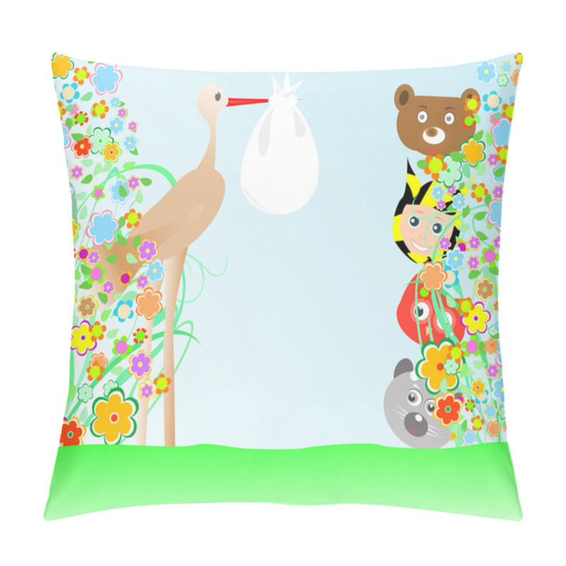 Personality  Cartoon Animals And Baby Viewing Stork With Bag Pillow Covers