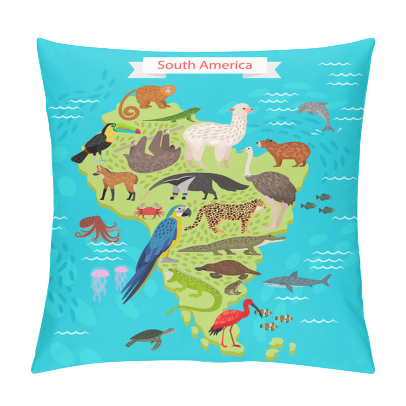 Personality  Different Animals And Birds On South America Map Pillow Covers