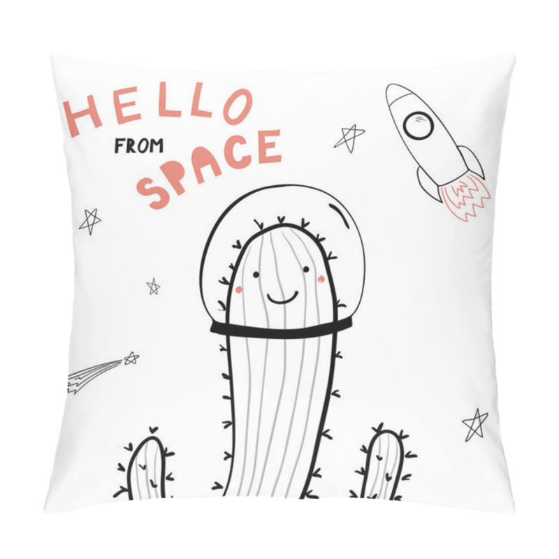 Personality  Hand Drawn Cute Funny Cactus Waving In Space With Typography, Vector, Illustration Pillow Covers