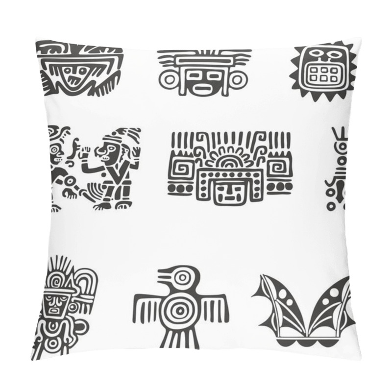 Personality  Vector Set Of Monochrome Indian Symbols. National Ornament Of Native Americans, Aztecs, Maya, Incas. Pillow Covers