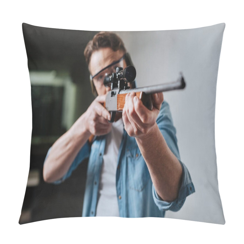 Personality  Nice Pleasant Man Developing His Shooting Skills Pillow Covers