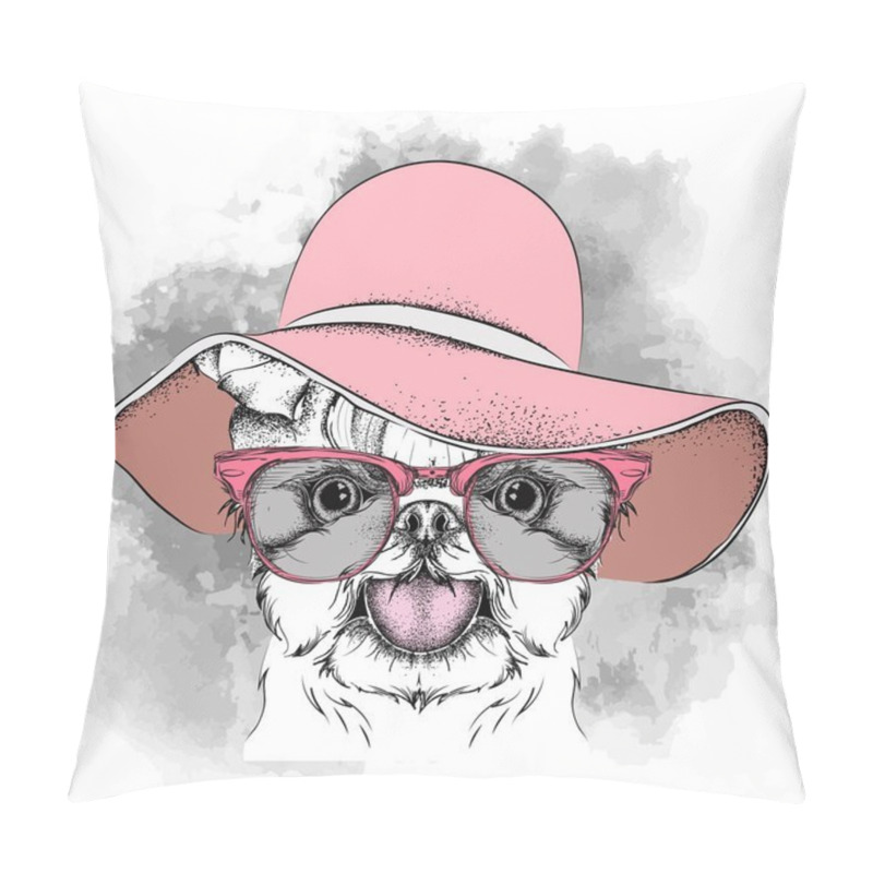 Personality  Girl Puppy In A Hat. Yorkshire Terrier. Vector Illustration Pillow Covers