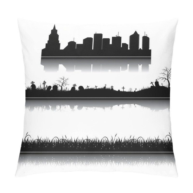 Personality  Set Of Vector City, Grass And Graveyard Silhouettes Pillow Covers