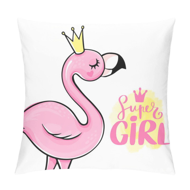 Personality  Vector Summer Card With Pink Princess Flamingo. Trendy Illustration. Pillow Covers