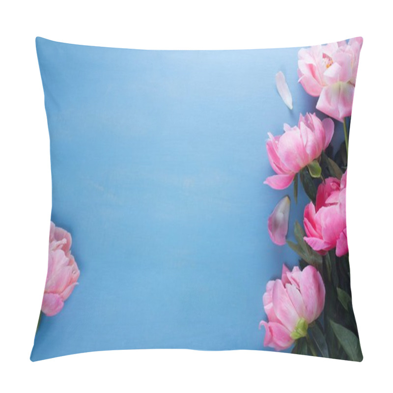 Personality  Fresh Peonies On Blue Pillow Covers