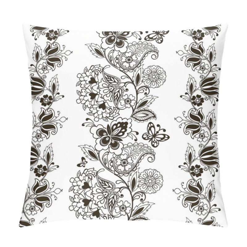 Personality  Monochrome Striped Flower Ornament With Paisley. Hand Drawn Flowers And Butterflies For The Anti Stress Coloring Page Pillow Covers