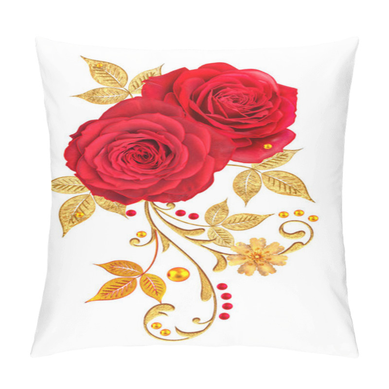 Personality  Decorative Ornament, Paisley Element, Delicate Textured Leaves Made Of Fine Lace And Pearls. Jeweled Shiny Curls, Red Roses, Stylish Yellow Flowers. Openwork Weaving Delicate. Pillow Covers