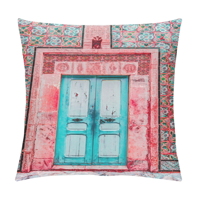 Personality  Traditional Old Painted Door In A Historical District Or Medina, Tunisia. Pillow Covers