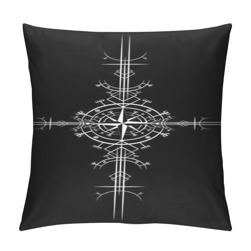 Personality  Magic Ancient Viking Art Deco, Wind Rose Magic Navigation Compass Ancient. The Vikings Used Many Symbols In Accordance To Norse Mythology, Widely Used In Viking Society. Logo Icon Wiccan Esoteric Sign Pillow Covers