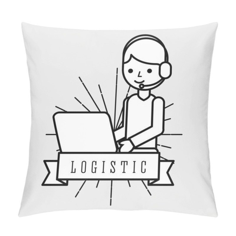 Personality  Logistic Man Operator Headset And Laptop Emblem Style Pillow Covers