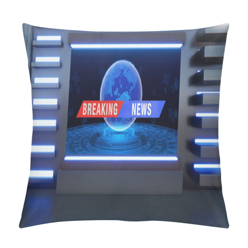 Personality  News Studio, Backdrop For TV Shows .TV On Wall.3D Virtual News Studio Background, 3d Illustration Pillow Covers