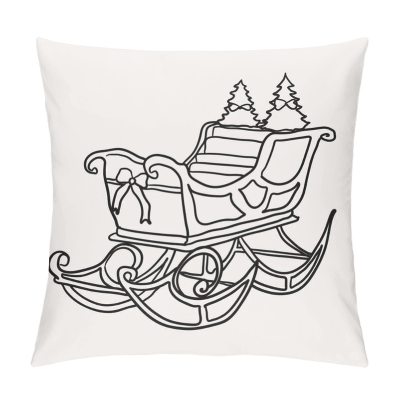 Personality  Sleigh, Christmas Decorations. Christmas Hand Drawn Whimsical Line Art Icons 2. Xmas Clipart, Vector Illustrations, Hand Sketched Doodle Icons, Quirky Style Drawing Pillow Covers