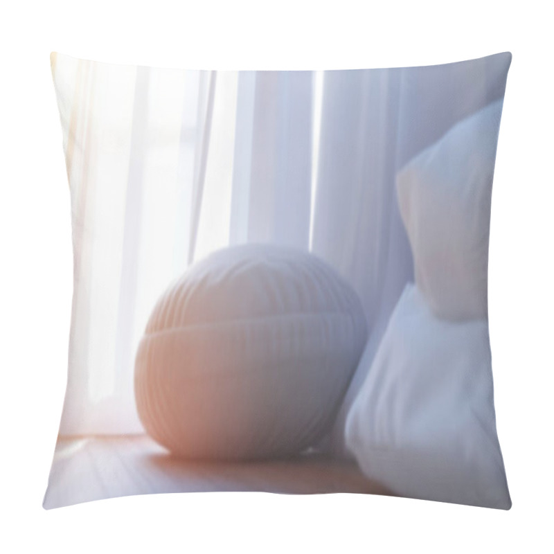 Personality  Cozy Interior With A Soft White Cushion And Pillows Bathed In Morning Light. Pillow Covers