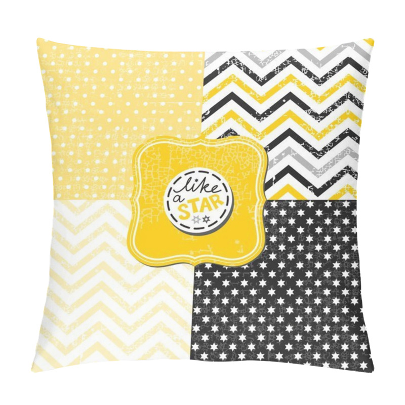 Personality  Little Polka Dots Stars And Chevron Black White Yellow Gray Geometric Crackle Backgrounds Set With Vintage Frames Pillow Covers