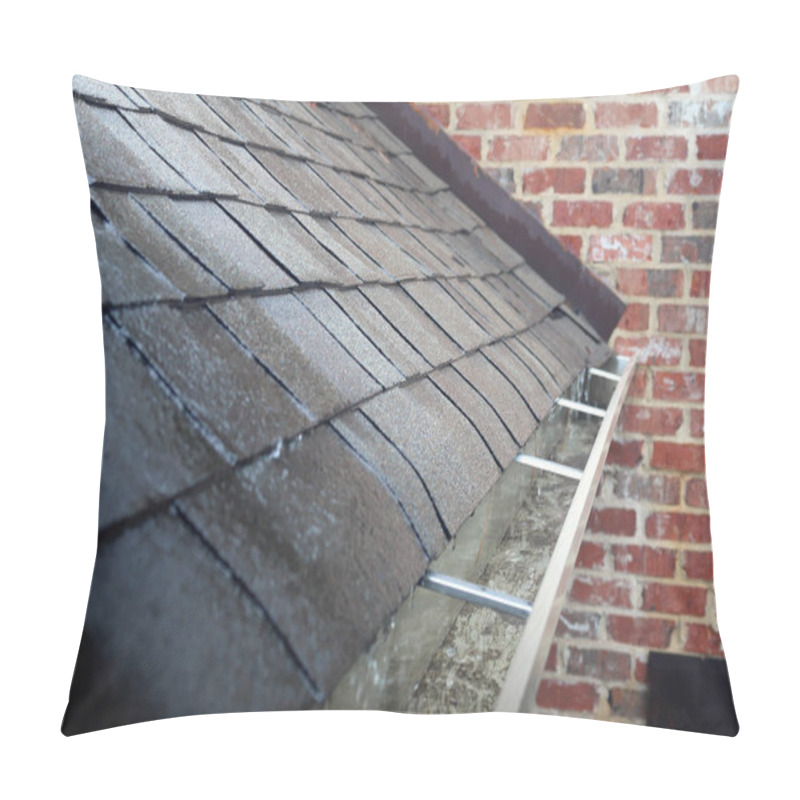 Personality  Working Gutter On A Brick House With Flowing Water Into The Grass During Rain Storm Pillow Covers