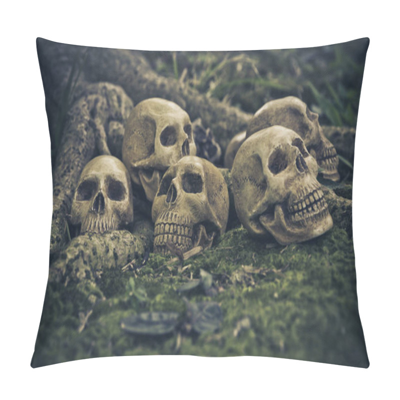 Personality  Still Life With Human Skull  On The Roots  Pillow Covers