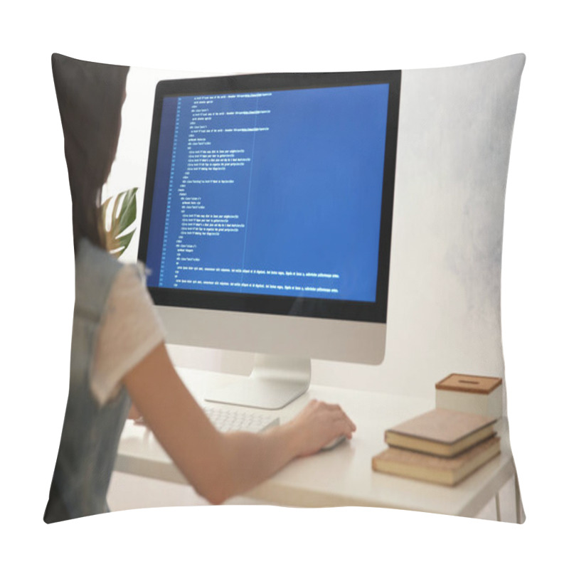 Personality  Woman Working On Computer Pillow Covers