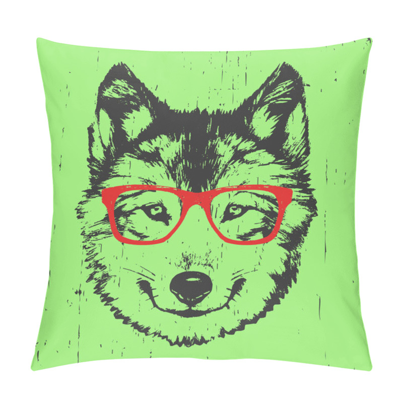 Personality  Portrait Of Wolf With Glasses Pillow Covers